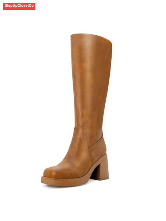 Shoes - Women's Platform Knee High Boots Chunky Heel Faux Leather Tall